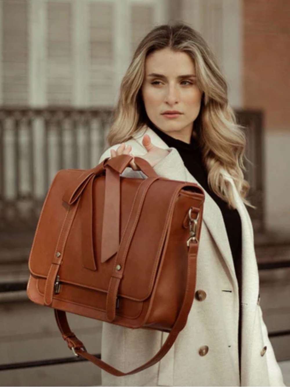 Elegant Tan Vegan Leather Satchel — Sophisticated Everyday Work Bag